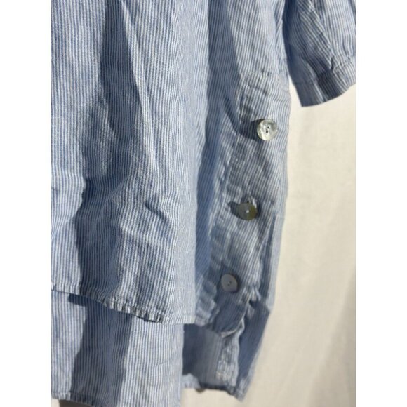 J. Jill Love Linen Blue White Stripe 100% Linen Partial Button Popover Blouse M - Picture 5 of 9